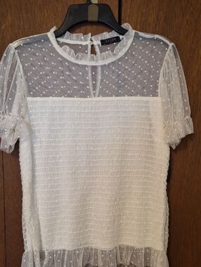 NWT Scobe Womens Ivory Sheer Smocked Top with Polka Dots Sz XL